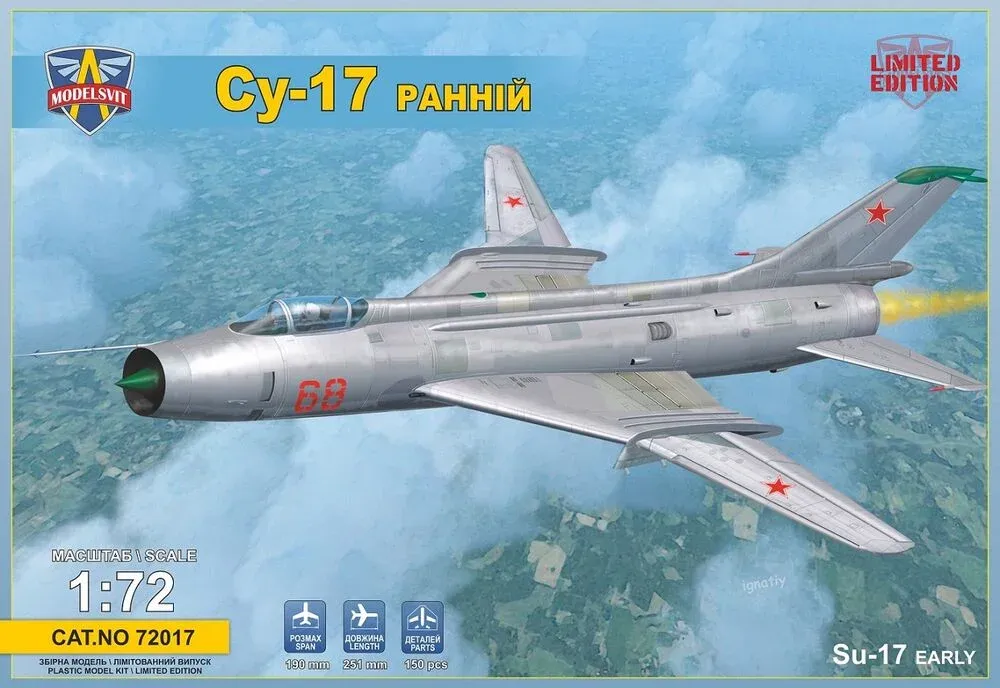 Krabice plastikové stavebnice ModelSvit 72017 Su-17 raná verze v měřítku 1/72