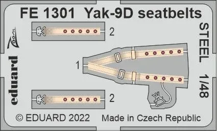 Barevný fotolept Eduard FE1301 Yak-9D upínací pásy STEEL v měřítku 1/48