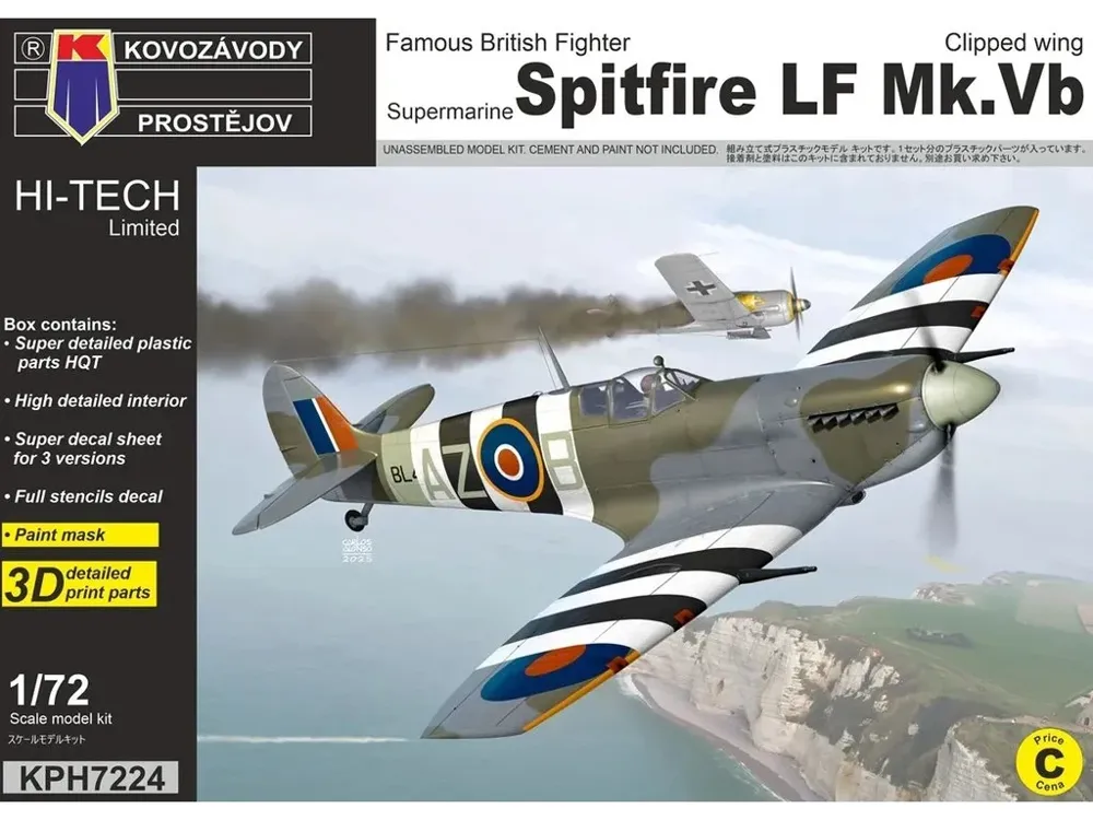 Krabice stavebnice Kovozávody Prostějov 1/72 Spitfire LF Mk.Vb Clipped wing Hi-Tech