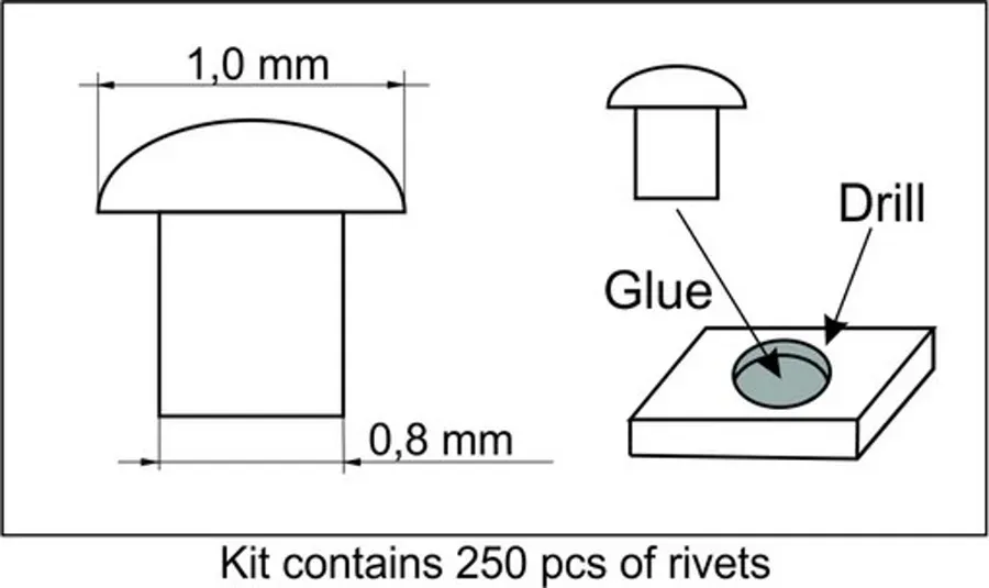 Resinové nýty Plus Model 462 o průměru 1,0 mm, balení 250 kusů