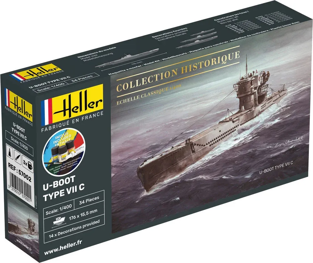 Krabice stavebnice Heller 57002 U-Boot Type VII C Starter Kit v měřítku 1/400