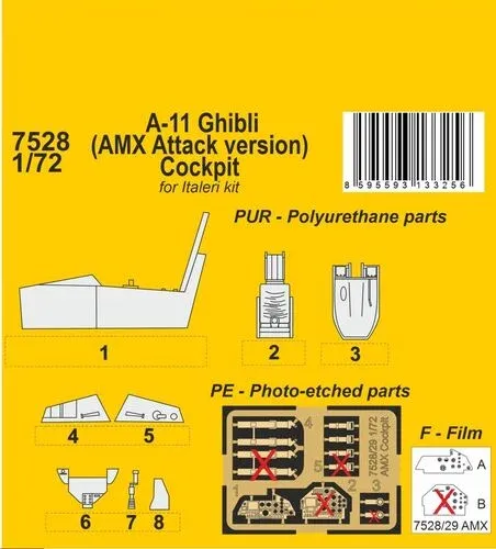 Resinový kokpit CMK 7528 A-11 Ghibli (AMX Attack version) v měřítku 1/72 s fotolepty