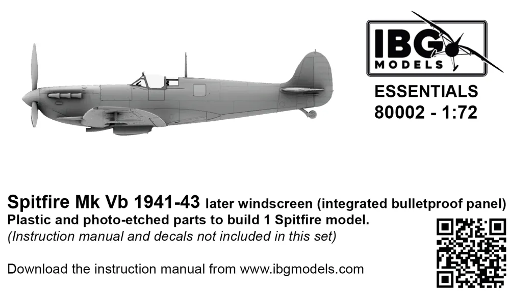 Plastiková stavebnice IBG Models 80002 Spitfire Mk Vb 1/72, pozdější čelní štítek