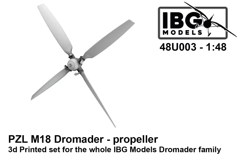 3D tištěný set vrtule IBG Models 48U003 pro PZL M18 Dromader v měřítku 1/48
