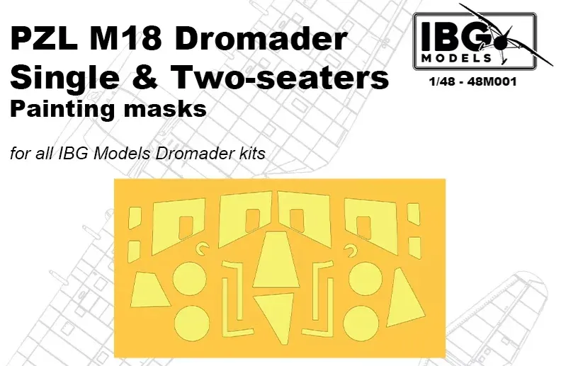 Maskovací šablony IBG Models 48M001 pro model PZL M18 Dromader v měřítku 1/48