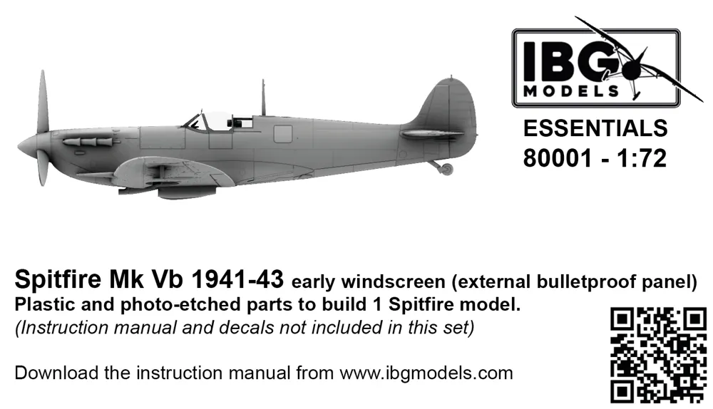 Krabice stavebnice IBG Models 80001 Spitfire Mk.Vb 1/72 s raným čelním štítkem