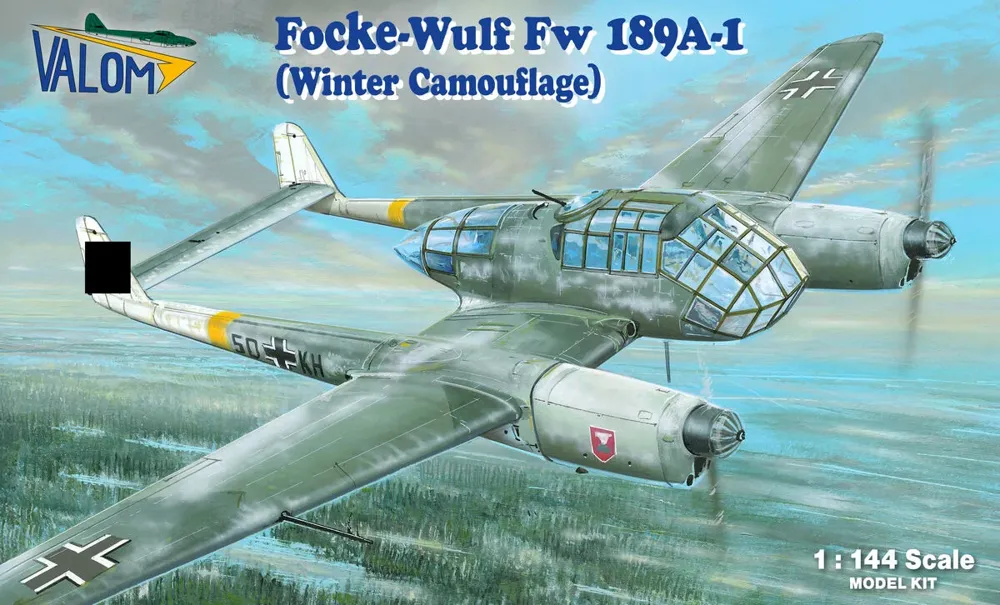 Krabice stavebnice Valom 1/144 Focke-Wulf Fw 189A-1 v zimní kamufláži