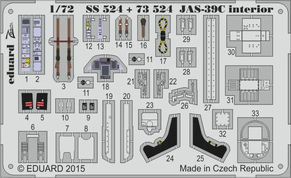 Barevné samolepicí fotolepty Eduard 73524 JAS-39C S.A. v měřítku 1/72