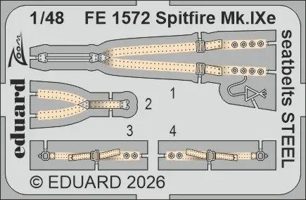 Fotoleptaná sada Eduard FE1572 upínací pásy STEEL pro Spitfire Mk.IXe v měřítku 1/48