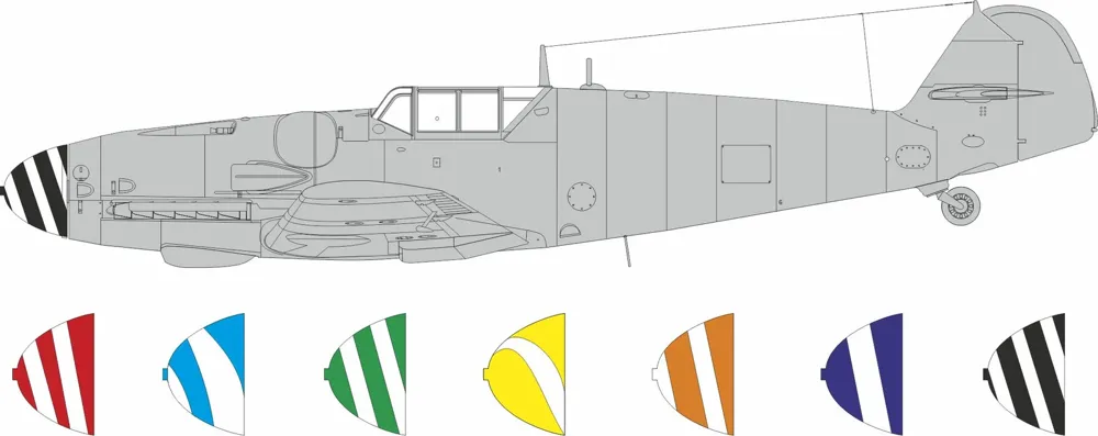 Maskovací šablona Eduard LX012 Bf 109G-5/6 spinner spirals v měřítku 1/24