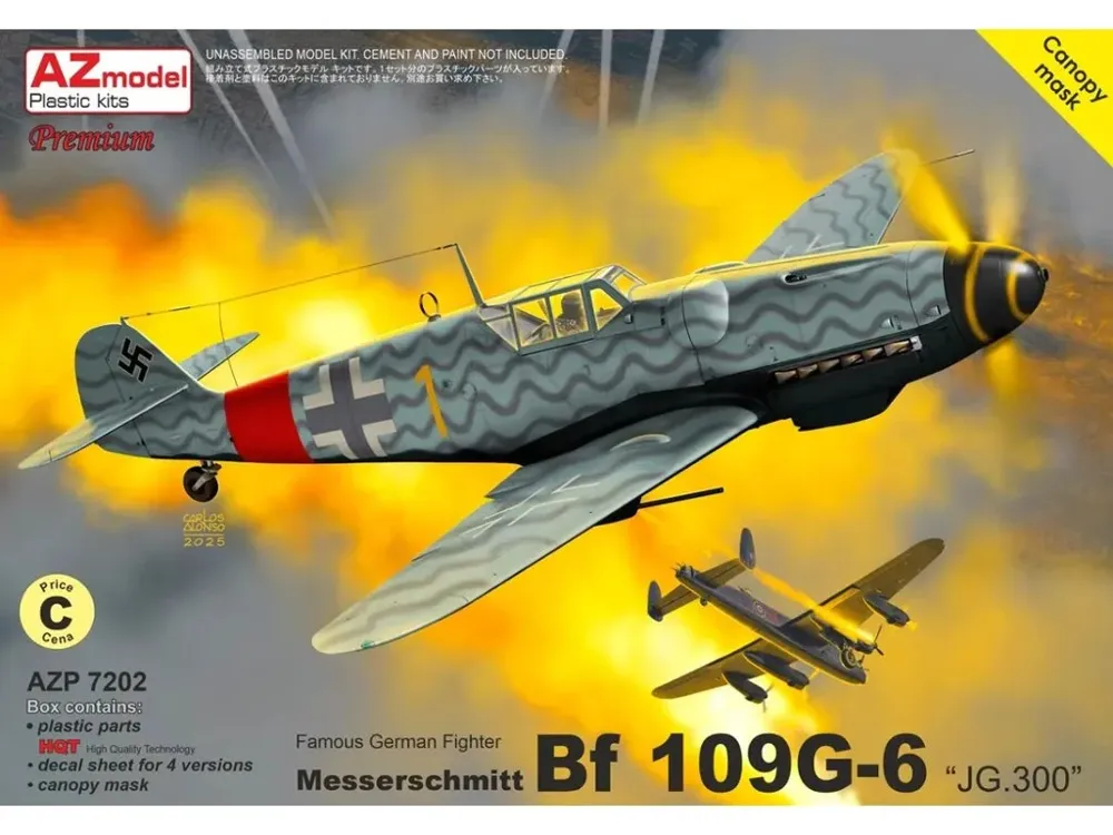 Krabice plastikové stavebnice AZ Model AZP7202 Messerschmitt Bf 109G-6 JG 300 v měřítku 1/72