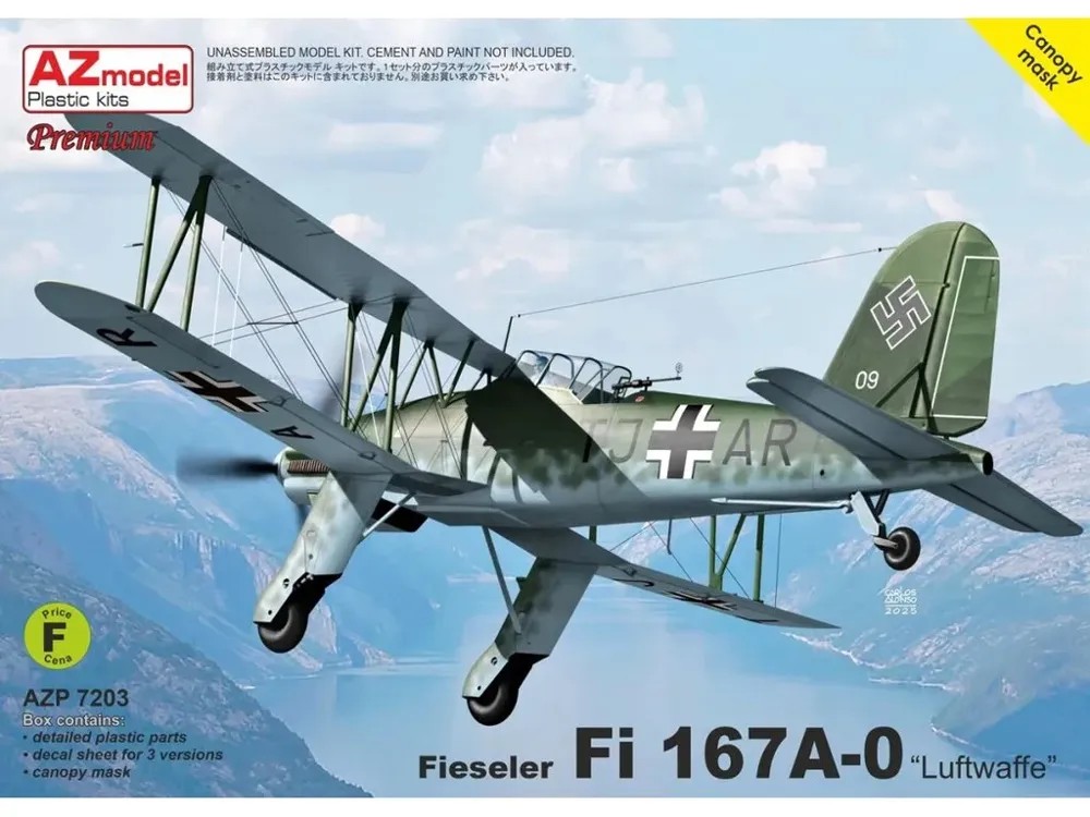 Plastiková stavebnice AZ Model 1/72 Fieseler Fi 167A-0 Luftwaffe, katalogové číslo AZP7203