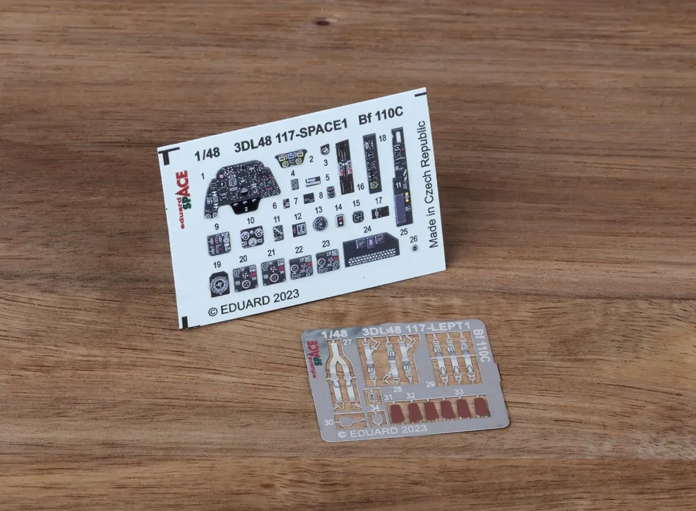 Detailní set Eduard SPACE 3DL48117 Bf 110C 1/48 – aršík 3D obtisků a ocelové fotolepty
