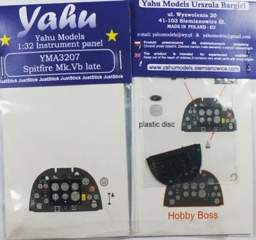Barevný leptaný přístrojový panel Yahu Models YMA3207 Spitfire Mk.V late v měřítku 1/32