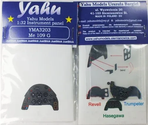 Barevný leptaný přístrojový panel Yahu Models YMA3203 pro Me 109 G v měřítku 1/32