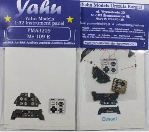 Barevný leptaný přístrojový panel Yahu Models YMA3209 pro Me-109 E v měřítku 1/32