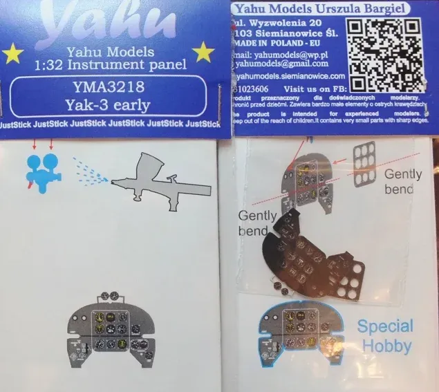 Barevný leptaný přístrojový panel Yahu Models YMA3218 Yak-3 early v měřítku 1/32