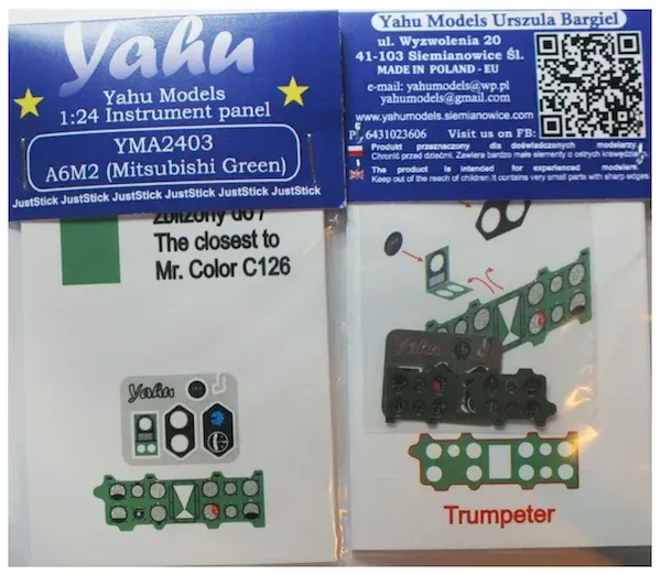 Barevný lept přístrojové desky Yahu Models YMA2403 A6M2 Mitsubishi Green v měřítku 1/24
