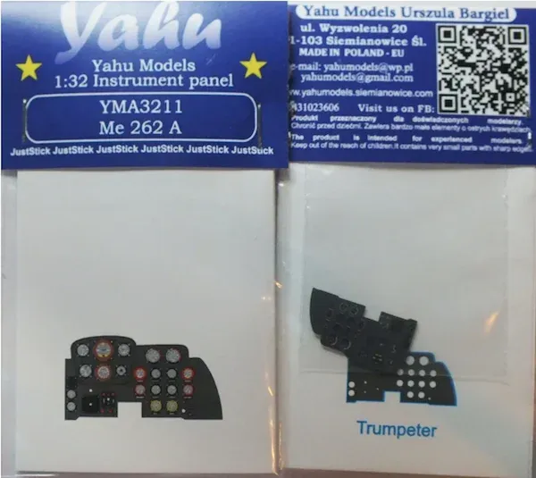 Barevný leptaný přístrojový panel Yahu Models YMA3211 Me-262 A v měřítku 1/32