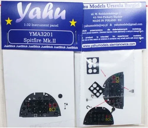 Barevný leptaný přístrojový panel Yahu Models YMA3201 Spitfire Mk.II v měřítku 1/32