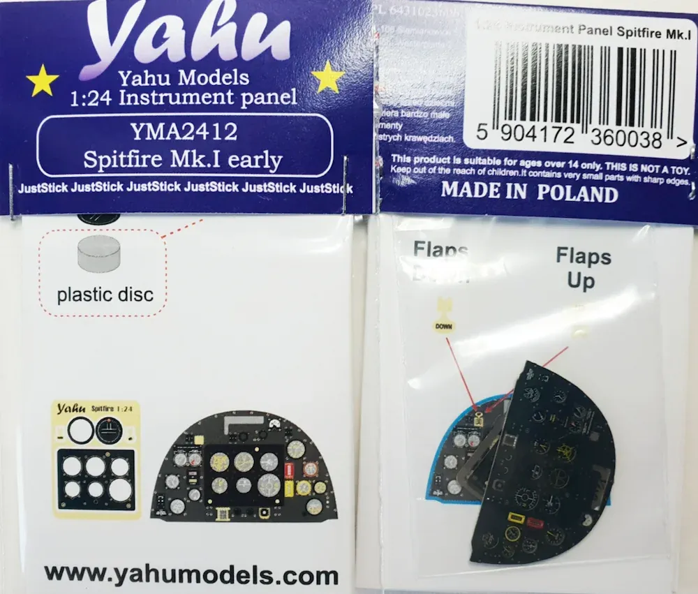 Předbarvený leptaný přístrojový panel Yahu Models YMA2412 Spitfire I v měřítku 1/24