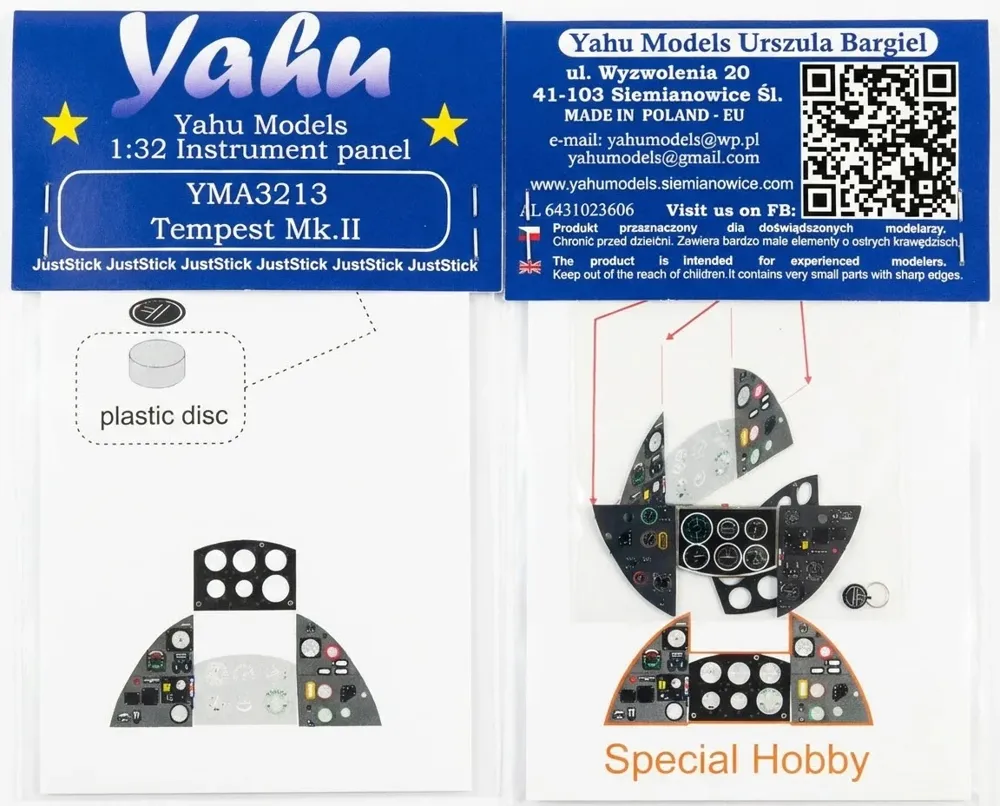 Barevný leptaný přístrojový panel Yahu Models YMA3213 Tempest Mk.II v měřítku 1/32