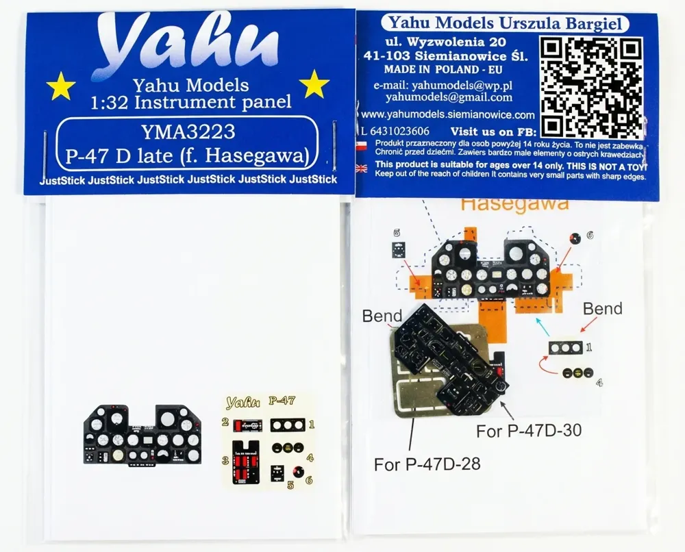 Barevný leptaný přístrojový panel Yahu Models YMA3223 pro P-47D late v měřítku 1/32
