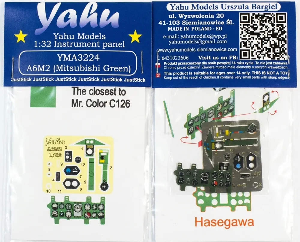 Barevný leptaný přístrojový panel Yahu Models YMA3224 pro A6M2 Zero v měřítku 1/32