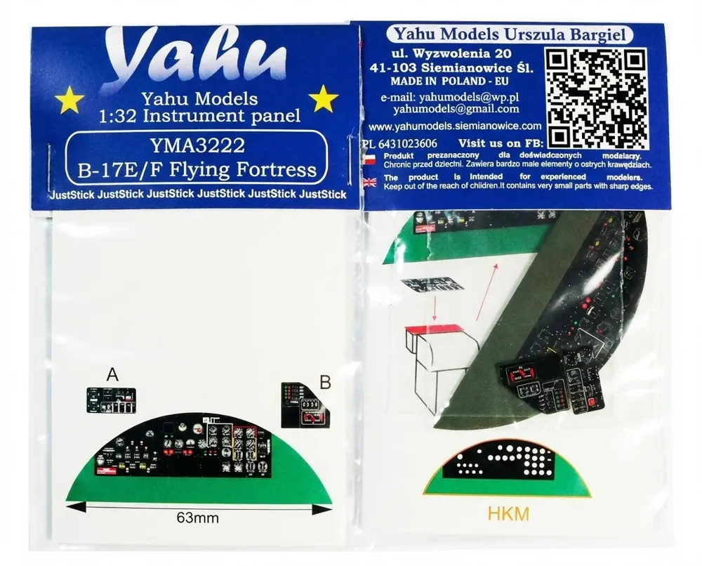 Předbarvený leptaný přístrojový panel Yahu Models YMA3222 pro B-17E/F v měřítku 1/32