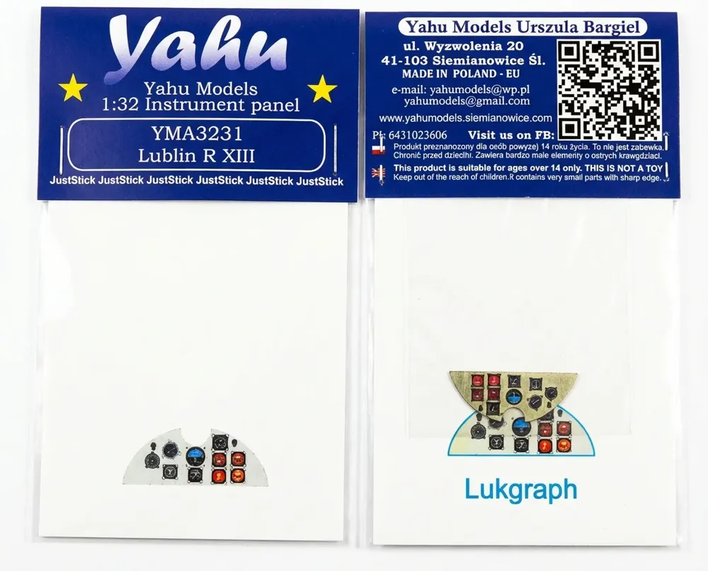 Barevný fotolepený přístrojový panel Yahu Models YMA3231 Lublin R.XIII v měřítku 1/32