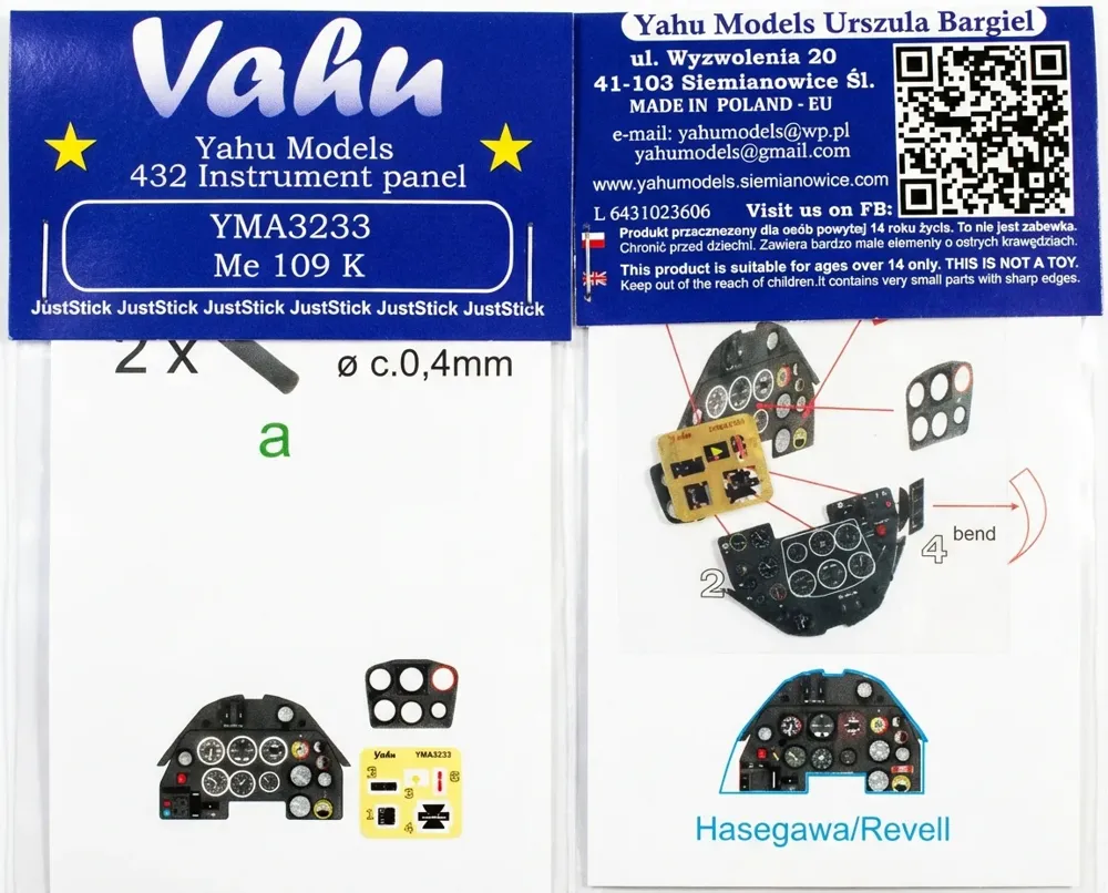 Fotoleptaná přístrojová deska Yahu Models YMA3233 pro Me 109 K v měřítku 1/32