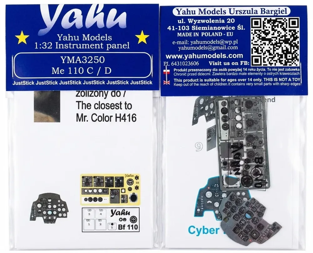 Fotoleptaný přístrojový panel Yahu Models YMA3250 pro Me 110 C/D v měřítku 1/32