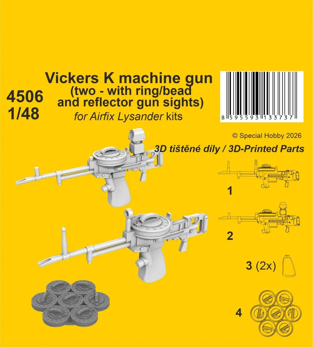 Detailní set CMK 4506 kulomety Vickers K 1/48 pro Westland Lysander Airfix