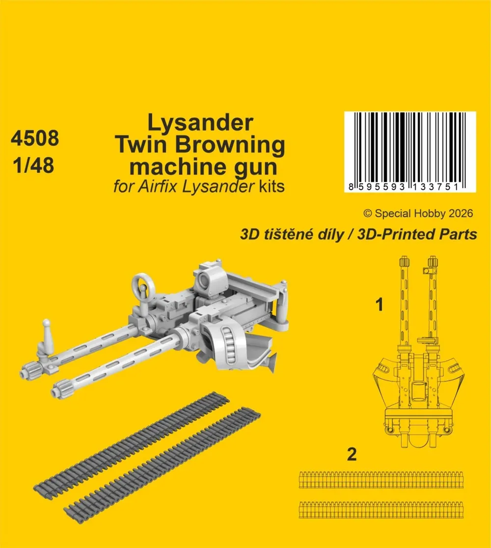3D tištěný set CMK 4508 dvojitý kulomet Browning 1/48 pro Westland Lysander Airfix