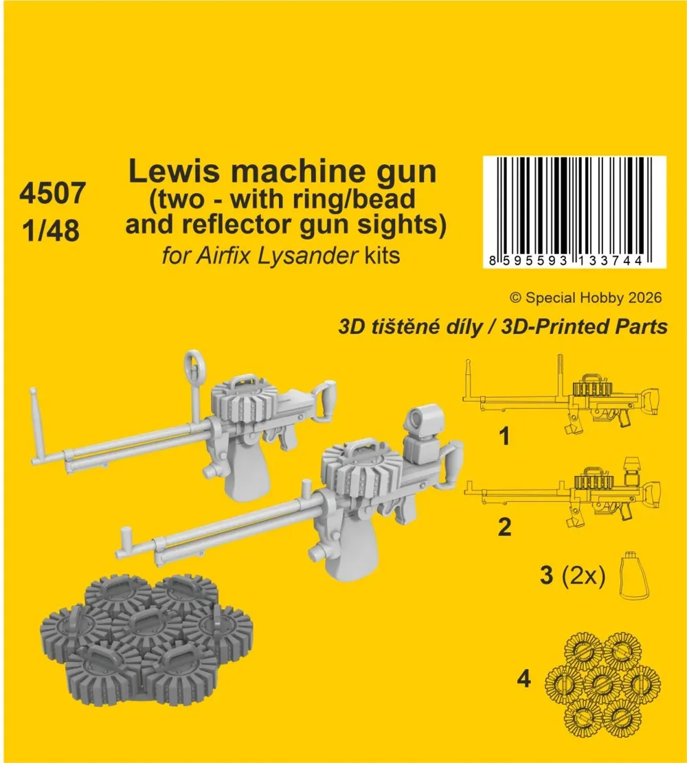 Resinové díly CMK 4507 kulomet Lewis 1/48 pro stavebnici Airfix Westland Lysander