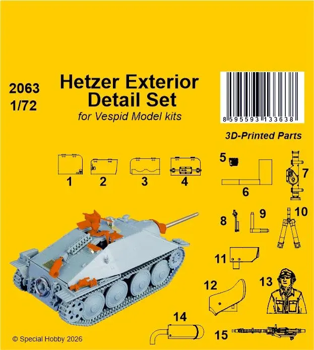 Resinový detailní set CMK 2063 pro exteriér Hetzeru v měřítku 1/72 ke stavebnici Vespid