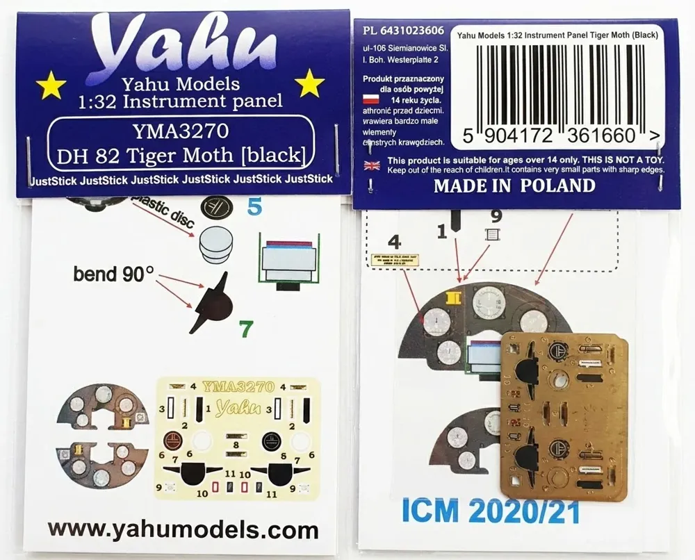Fotoleptaná přístrojová deska Yahu Models YMA3270 Tiger Moth 1/32 v černém provedení