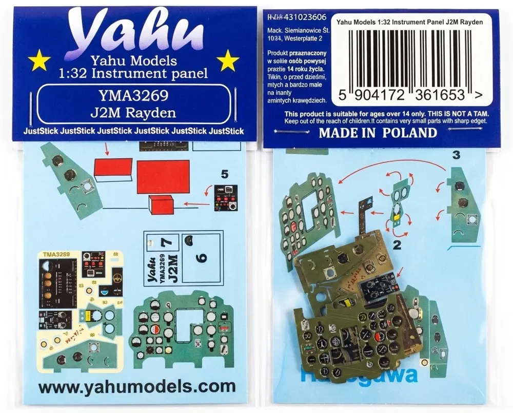 Laserově řezaný přístrojový panel Yahu Models YMA3269 pro J2M Raiden v měřítku 1/32