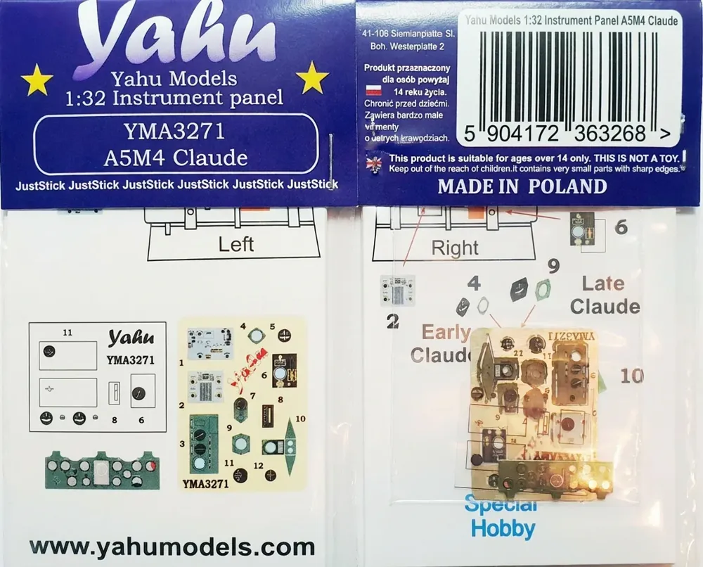 Yahu Models YMA3271 přístrojový panel A5M4 Mitsubishi Green v měřítku 1/32