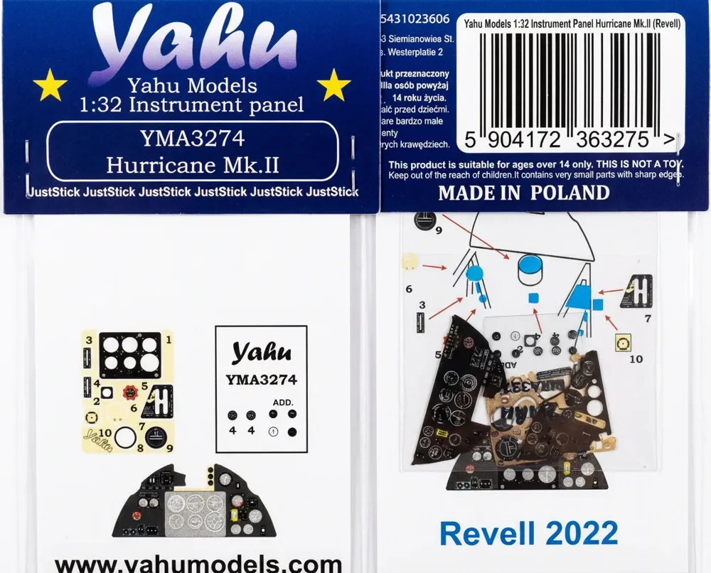 Fotoleptaný přístrojový panel Yahu Models YMA3274 Hurricane Mk.II v měřítku 1/32