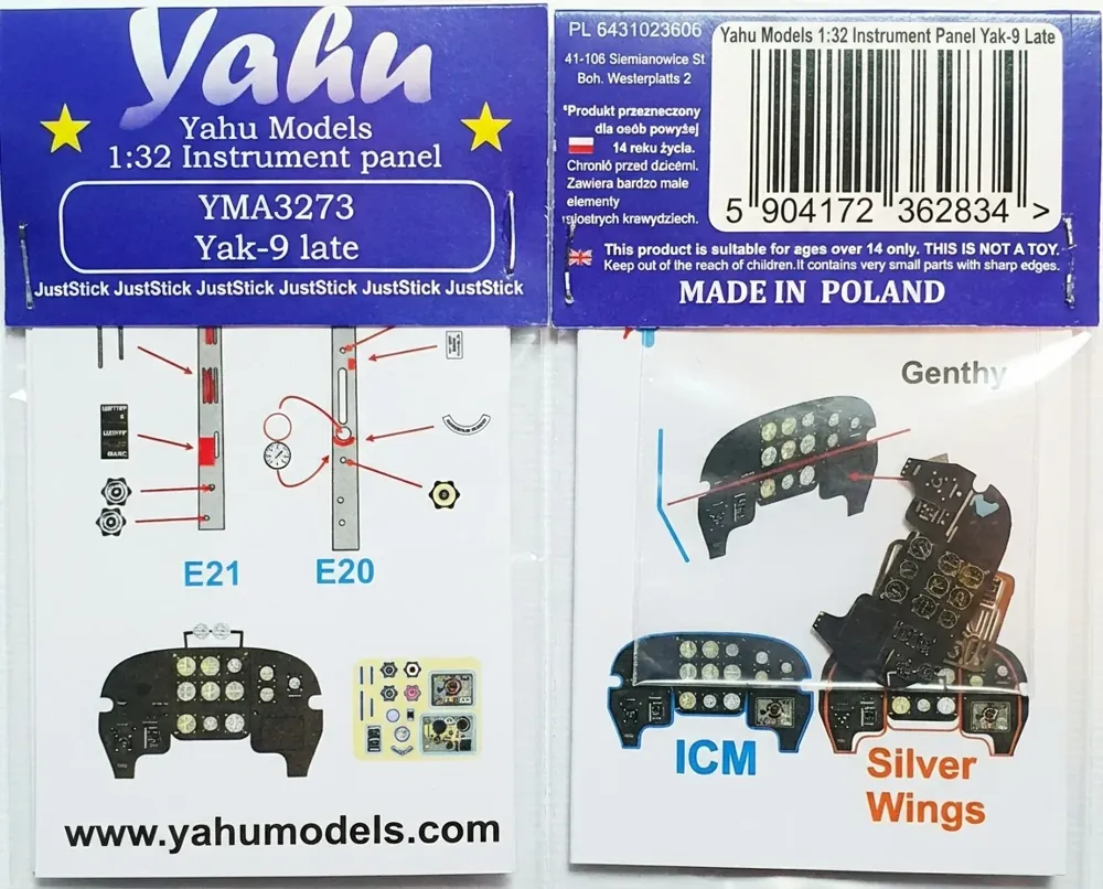 Barevný fotolept přístrojové desky Yahu Models YMA3273 pro Yak-9 late v měřítku 1/32