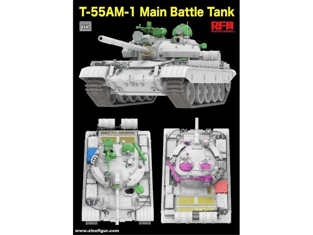 Krabice stavebnice Rye Field Model RFM5147 T-55AM-1 MBT v měřítku 1/35 s funkčními pásy