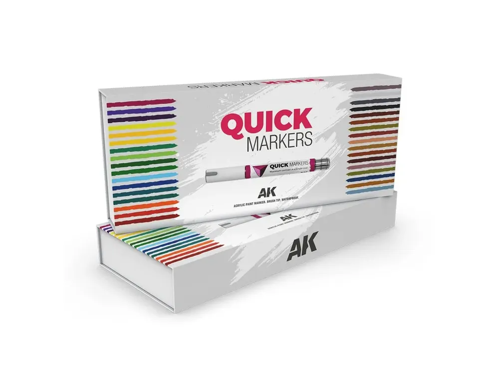 Sada AK Interactive Quick Marker Special Box AKMQ150 s 34 kontrastními markery v šedém pouzdře