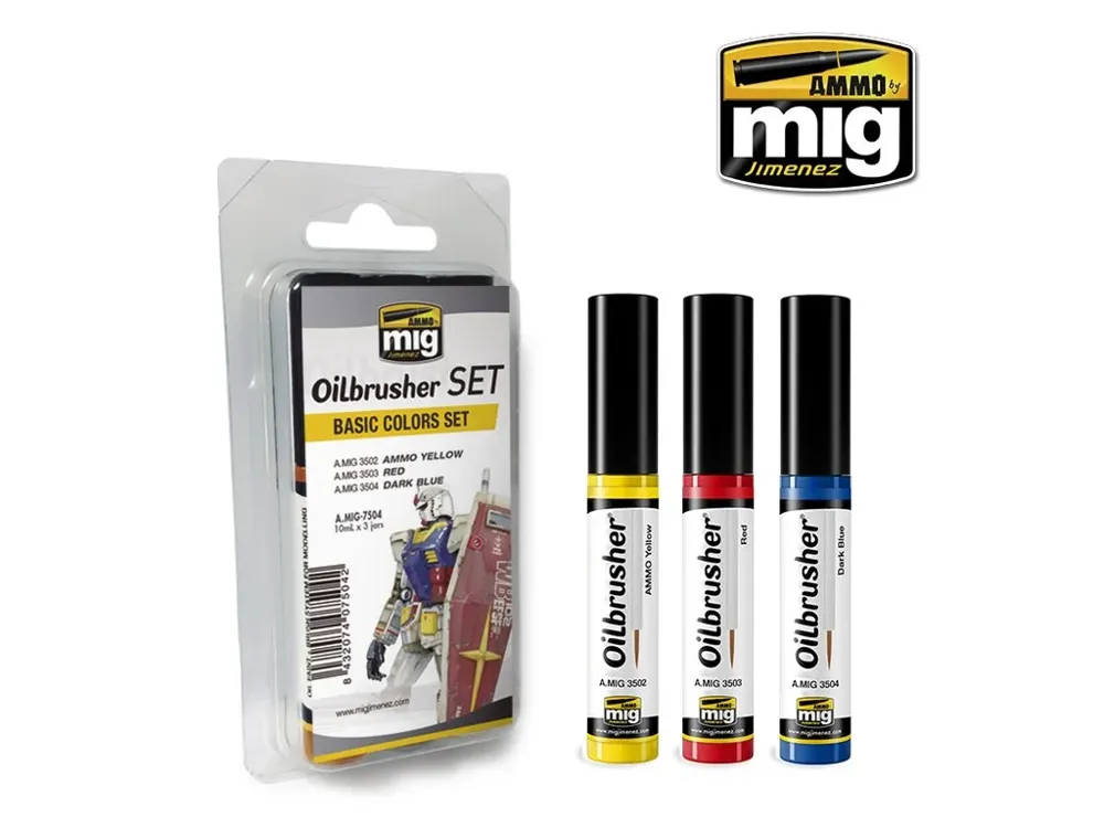 Sada olejových barev AMMO Mig A.MIG-7504 Oilbrusher Set základní barvy (Basic Colors)