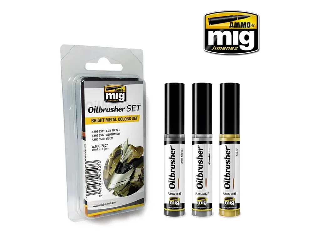 Sada olejových barev AMMO Mig A.MIG-7507 Oilbrusher Bright Metal Colors