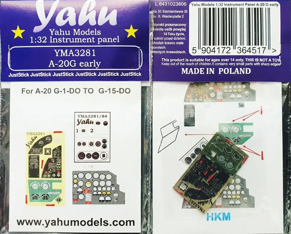 Přístrojová deska Yahu Models YMA3281 pro A-20G early v měřítku 1/32 s vytištěnými ciferníky
