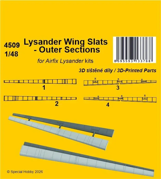Doplňkový set CMK 4509 – vnější sekce slotů křídla pro Lysander v měřítku 1/48