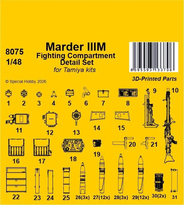 Detailní set CMK 8075 pro Marder IIIM v měřítku 1/48 ke stavebnicím Tamiya