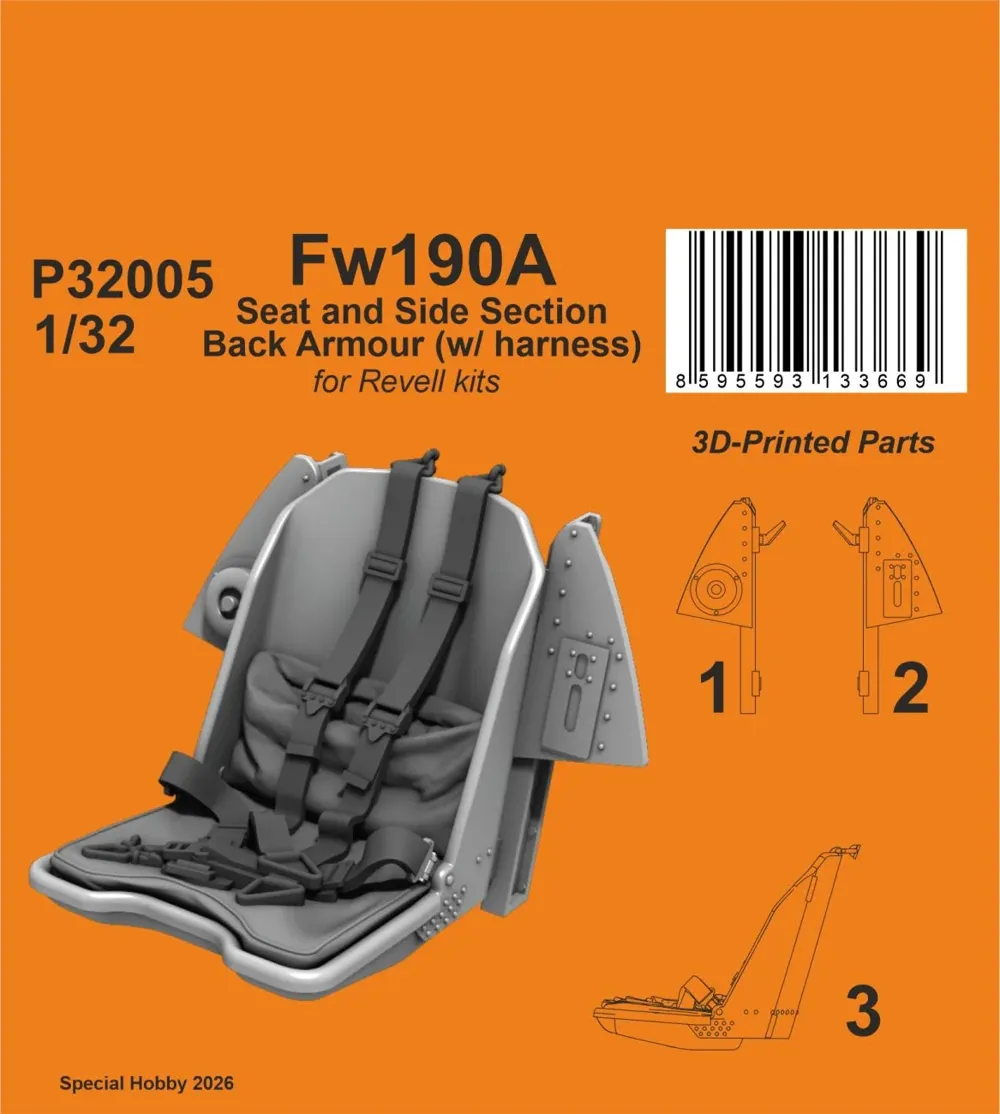 Resinové díly CMK P32005 1/32 – sedačka s pásy a zadní pancíř pro Fw 190A