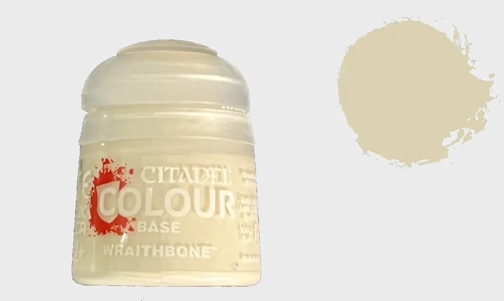 Lahvička akrylové barvy Citadel Base 21-53 Wraithbone 12 ml, krémově béžový odstín